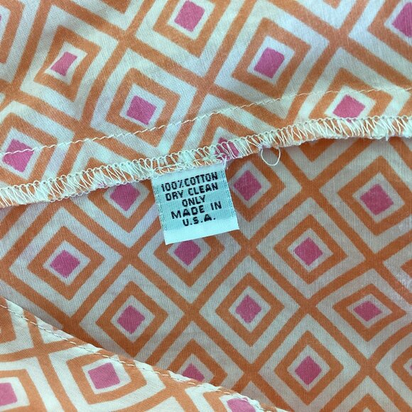 Jules Reid Orange and Pink Geometric Design High Neck 1/2 Button Front Top - Picture 6 of 7